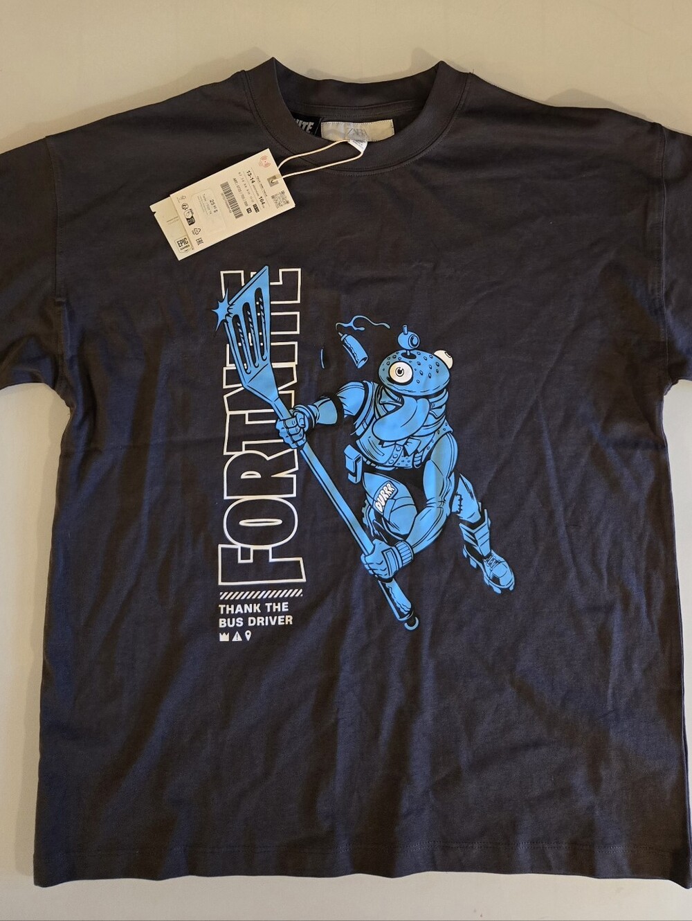 ZARA Fortnite OG Graphic T-Shirt Kids Size 14 Black Blue NWT Streetwear Tee